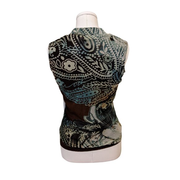 Vintage Y2K Forest Fairy Tank Top V Neck Ruffle Sheer Lace Mesh Green Brown Sz M - Picture 3 of 8